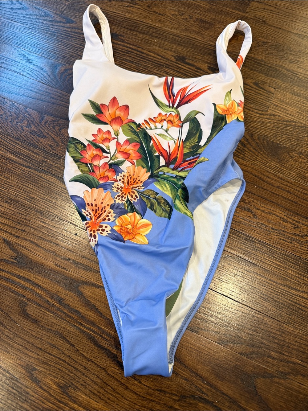 FARM Rio White and Light Blue Floral One-Piece Swimsuit